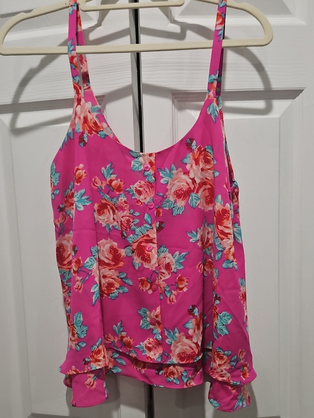 Paper Crane Hot Pink Floral Spaghetti Strap Cami